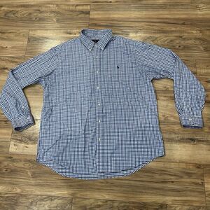 Ralph Lauren Mens Performance Shirt XXL Classic Fit Checked Blue Button Up